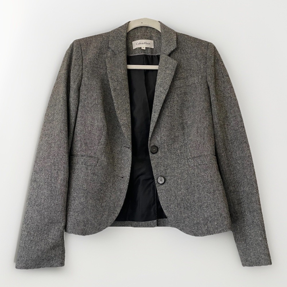 Calvin Klein Wool Blend Gray Blazer Women's Size 4 2-Button Jacket Classy Office